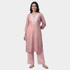 Women's Pink Notch Neck Printed Straight Kurta, Light Pink, small